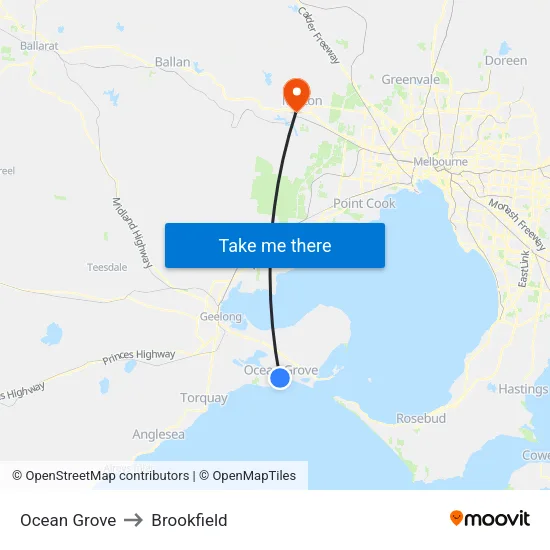Ocean Grove to Brookfield map