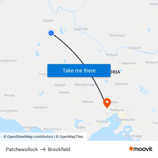 Patchewollock to Brookfield map