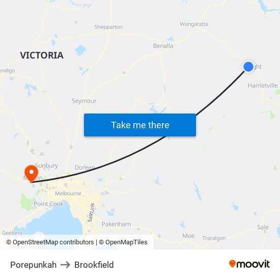 Porepunkah to Brookfield map