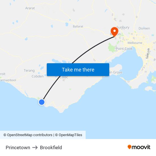 Princetown to Brookfield map