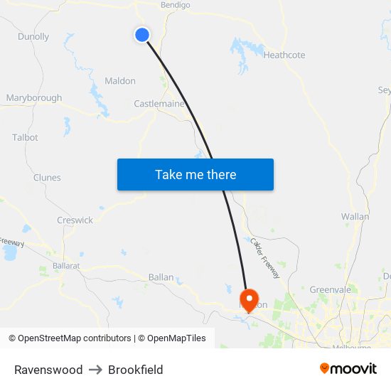 Ravenswood to Brookfield map