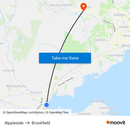 Rippleside to Brookfield map