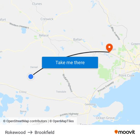 Rokewood to Brookfield map