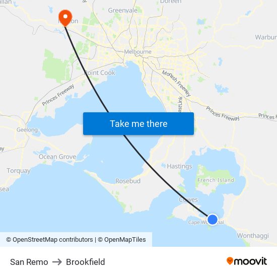 San Remo to Brookfield map