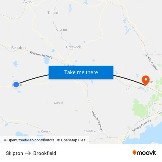 Skipton to Brookfield map