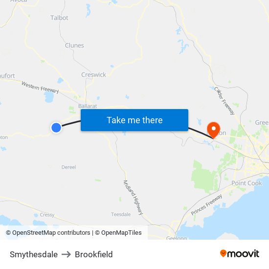 Smythesdale to Brookfield map