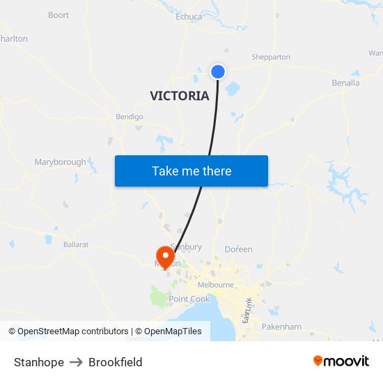 Stanhope to Brookfield map