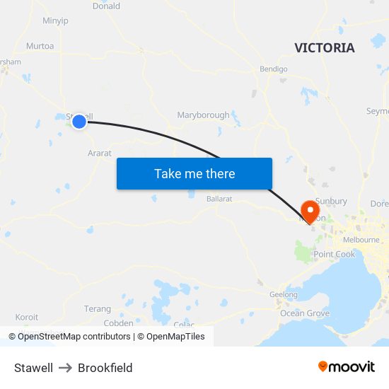 Stawell to Brookfield map