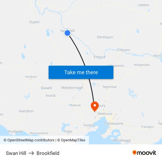 Swan Hill to Brookfield map
