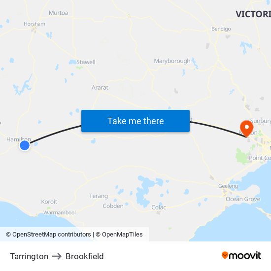 Tarrington to Brookfield map