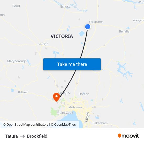 Tatura to Brookfield map