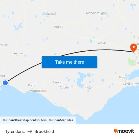 Tyrendarra to Brookfield map