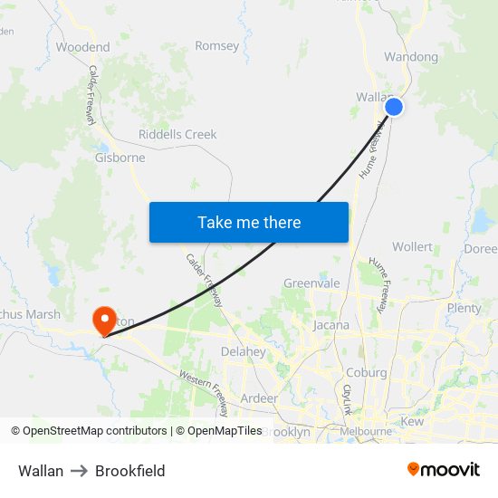 Wallan to Brookfield map