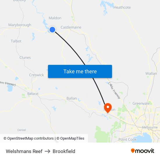 Welshmans Reef to Brookfield map