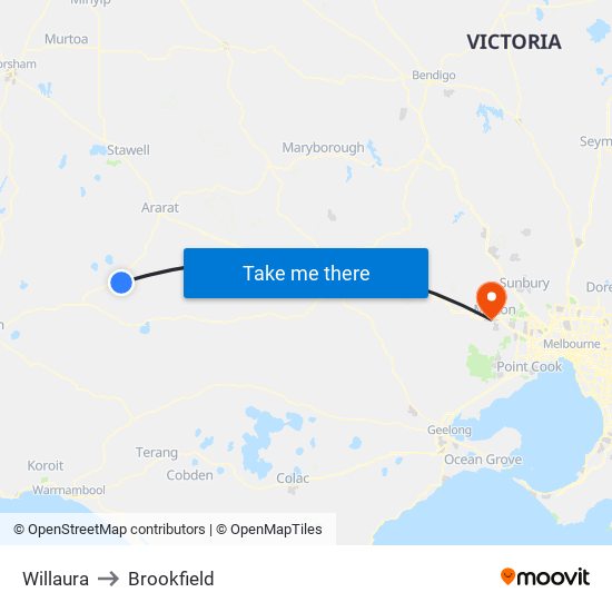 Willaura to Brookfield map