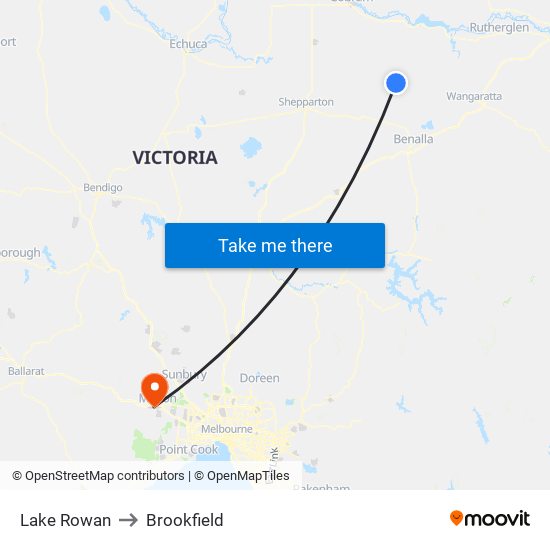 Lake Rowan to Brookfield map