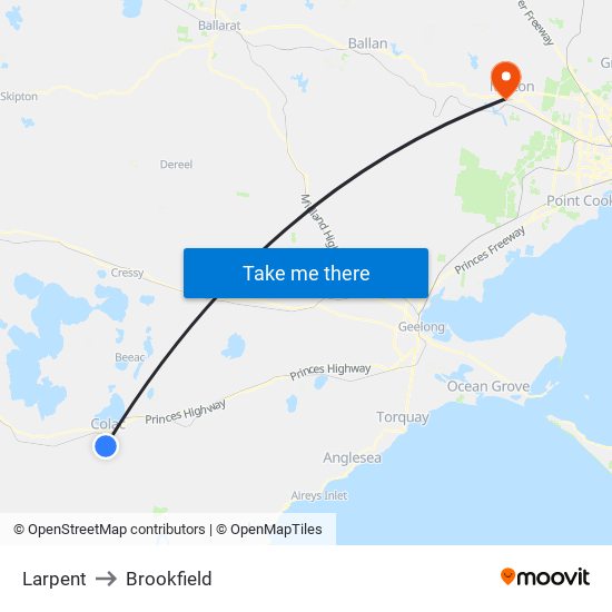 Larpent to Brookfield map