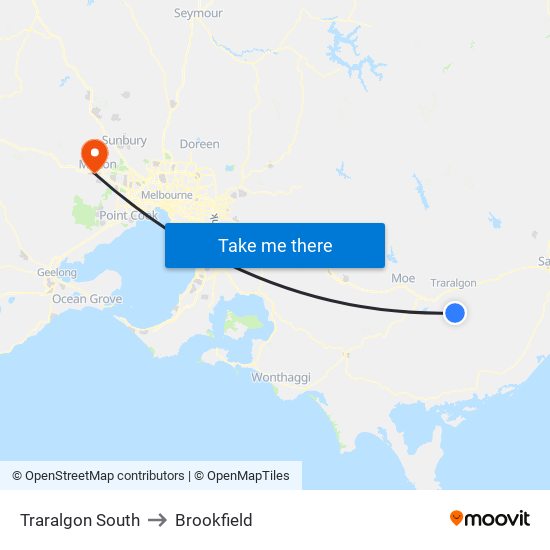 Traralgon South to Brookfield map