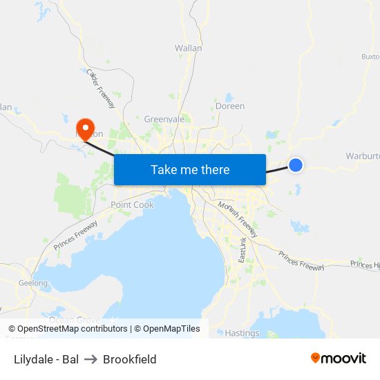 Lilydale - Bal to Brookfield map