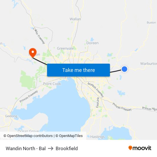 Wandin North - Bal to Brookfield map
