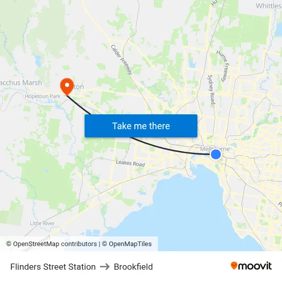 Flinders Street Station to Brookfield map