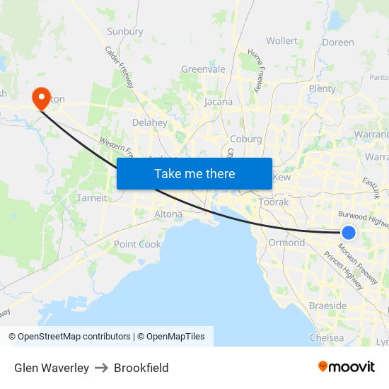 Glen Waverley to Brookfield map