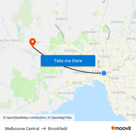 Melbourne Central to Brookfield map