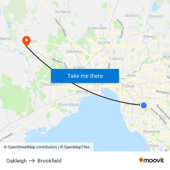 Oakleigh to Brookfield map