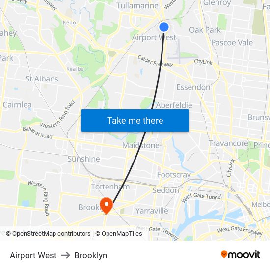 Airport West to Brooklyn map