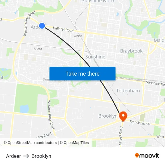 Ardeer to Brooklyn map