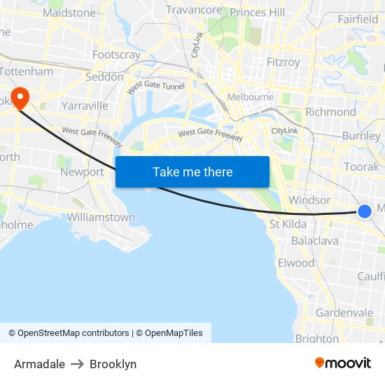 Armadale to Brooklyn map