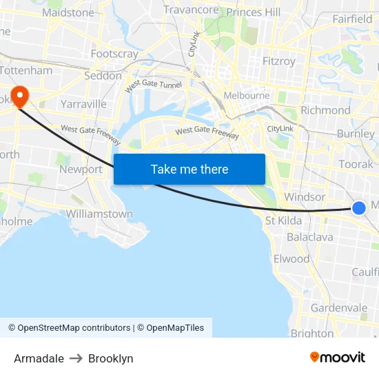 Armadale to Brooklyn map