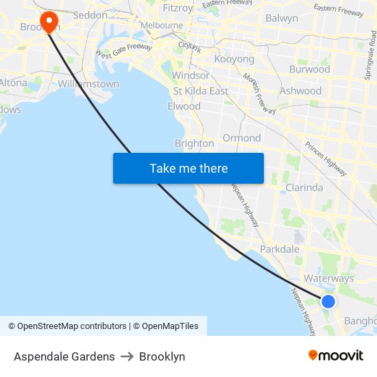 Aspendale Gardens to Brooklyn map