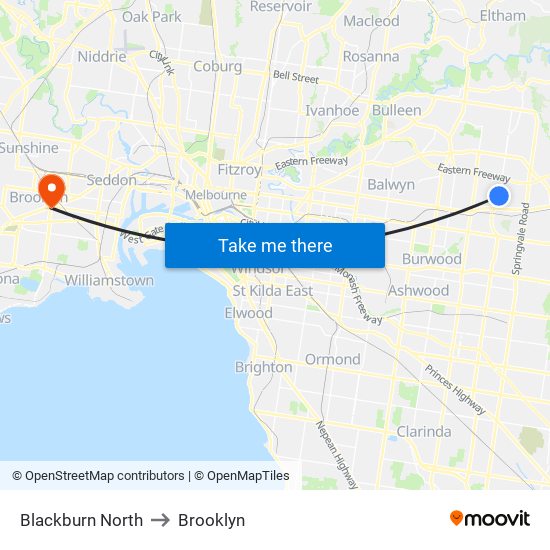 Blackburn North to Brooklyn map