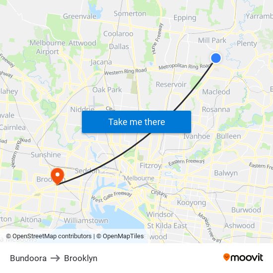 Bundoora to Brooklyn map