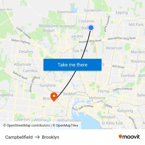 Campbellfield to Brooklyn map