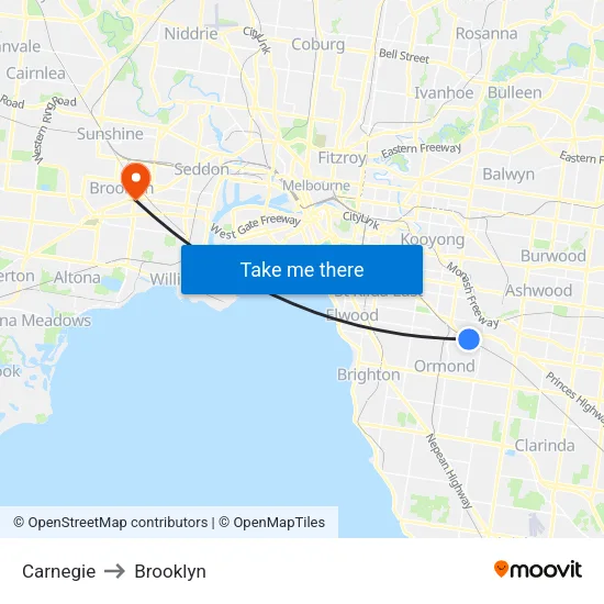 Carnegie to Brooklyn map