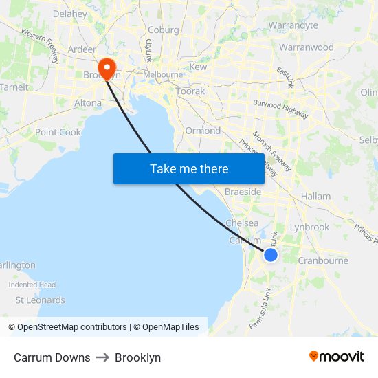 Carrum Downs to Brooklyn map