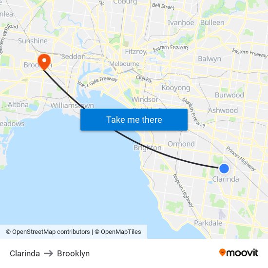 Clarinda to Brooklyn map