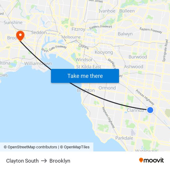 Clayton South to Brooklyn map