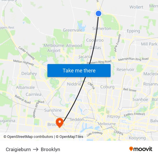 Craigieburn to Brooklyn map