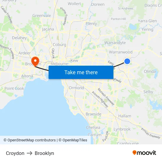 Croydon to Brooklyn map