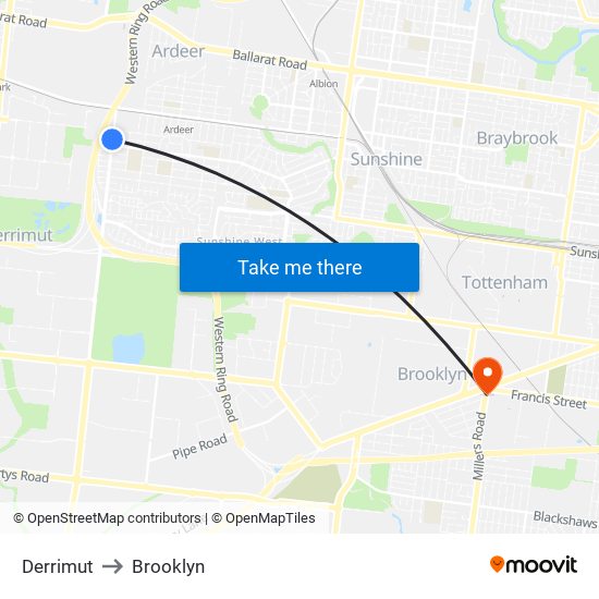 Derrimut to Brooklyn map