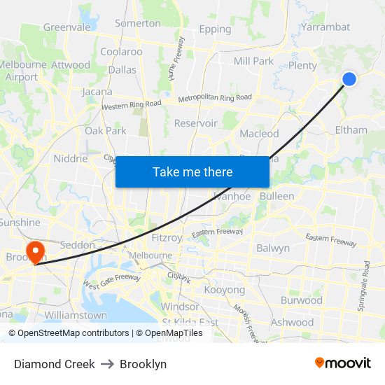 Diamond Creek to Brooklyn map
