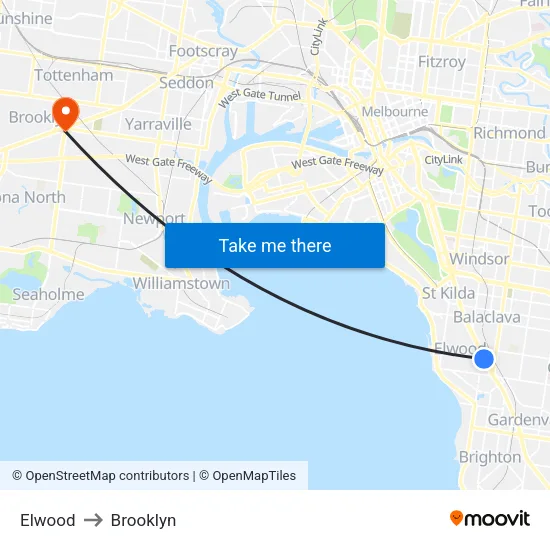 Elwood to Brooklyn map