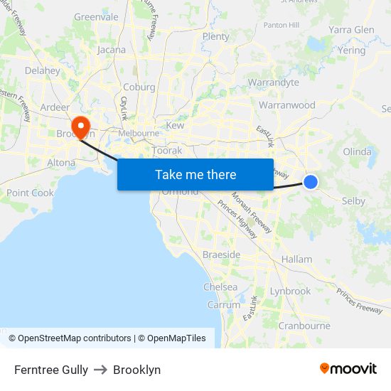 Ferntree Gully to Brooklyn map