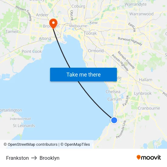 Frankston to Brooklyn map