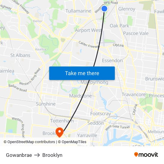 Gowanbrae to Brooklyn map