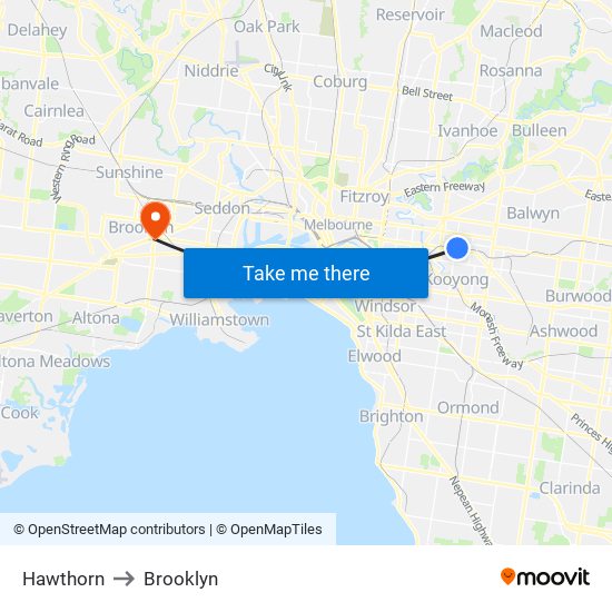 Hawthorn to Brooklyn map