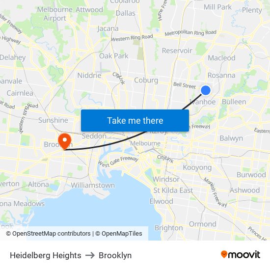 Heidelberg Heights to Brooklyn map